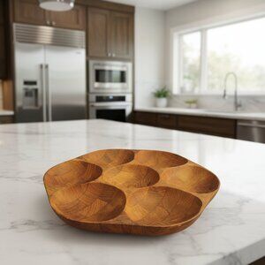 Vintage Lazy Susan Rotating Wooden Serving Tray Platter